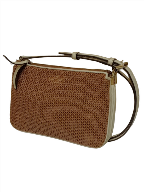 kate spade Handbags - KATE SPADE TAN STRAW WICKER WOVEN CROSSBODY BAG WITH WHITE LEATHER ACCENTS